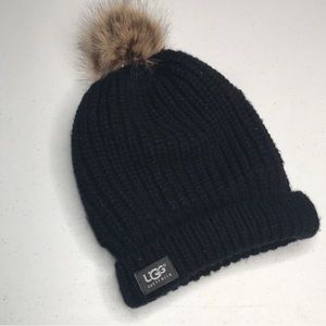 UGG Australia black knit beanie with pompom